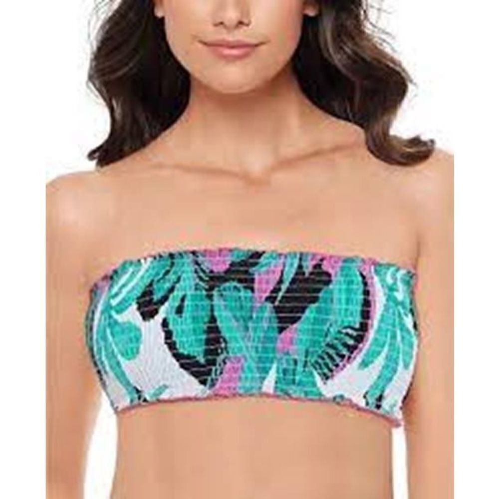 936 salt + Cove Ruffled Smocked Bandeau Swimsuit Top MULTI sz M